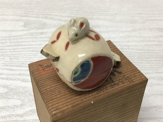 Y2780 BOX Kyo-ware Lucky Mallet Mouse signed box Japanese incense container