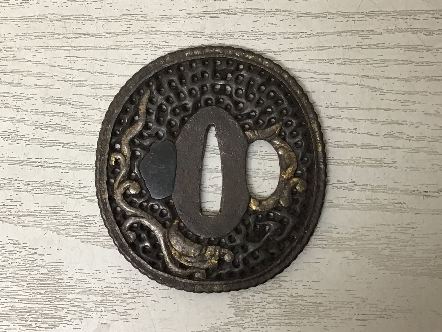 Y2810 TSUBA Iron Sword Guard Dragon openwork Japan samurai katana koshirae edo