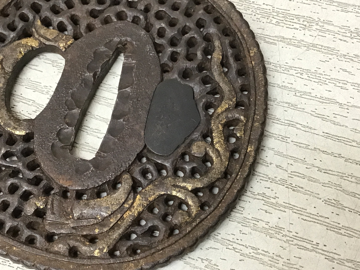 Y2810 TSUBA Iron Sword Guard Dragon openwork Japan samurai katana koshirae edo