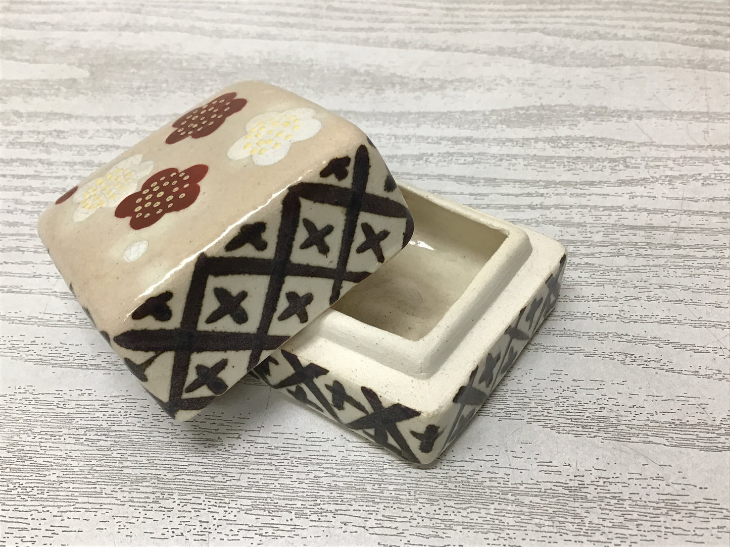 Y2812 BOX Kyo-ware signed Kenzan box Japanese incense container antique pottery