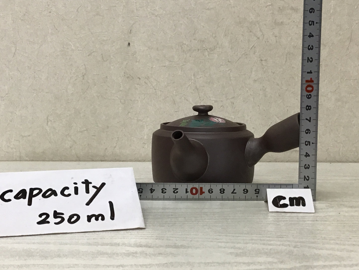 Y2826 KYUSU Banko-ware Teapot signed flower color Japan antique vintage tea pot