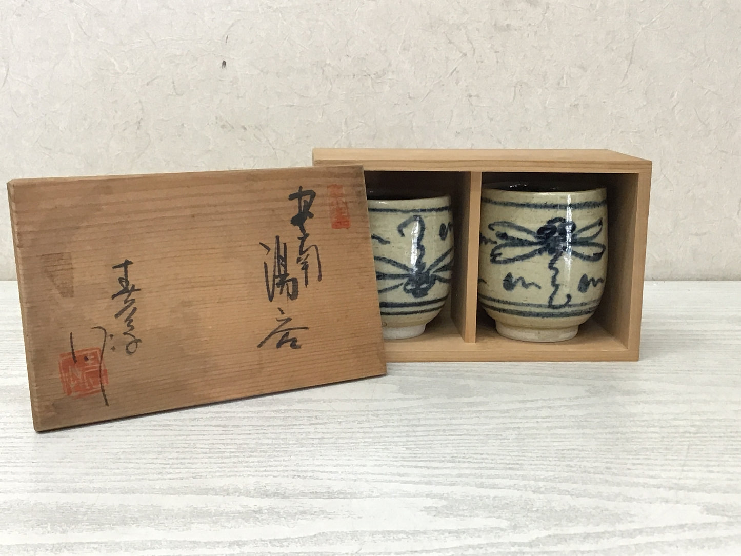 Y2835 YUNOMI Annan-ware Cup signed box Japanese tea bowl pottery antique