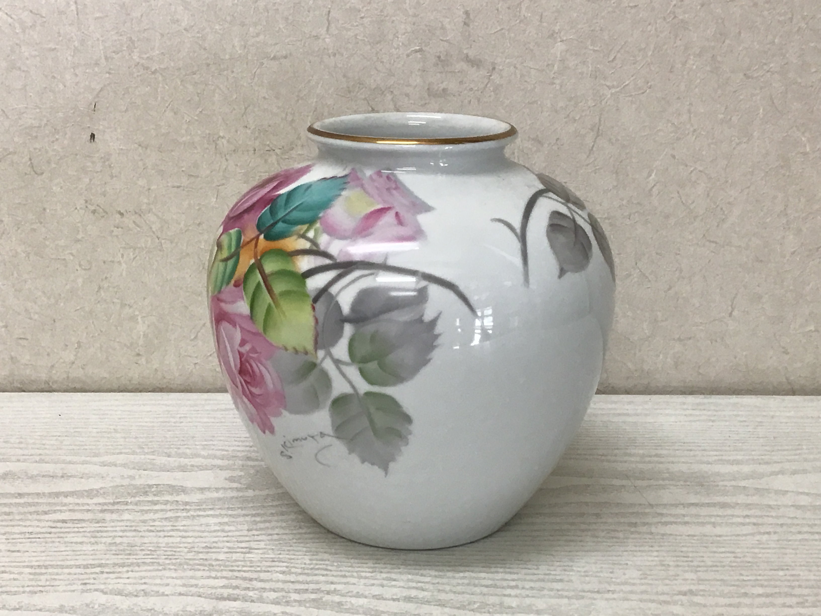 辰砂】花瓶 薔薇画 Noritake Studio Collection ノリタケ 【SALE／57