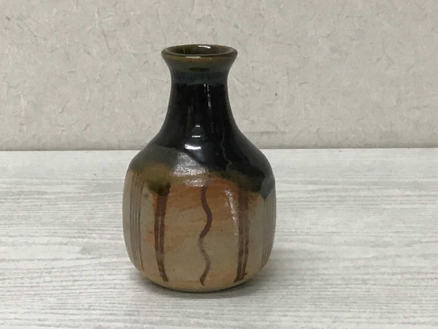 Y2877 VASE Oribe-ware signed box Japanese antique tsubo Japan home decor