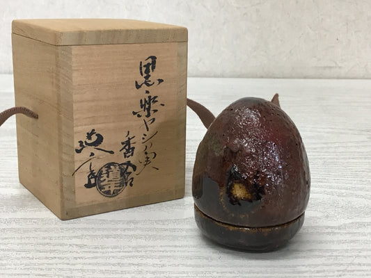 Y2881 BOX Raku-ware Palm fruit signed box Japanese incense container decor