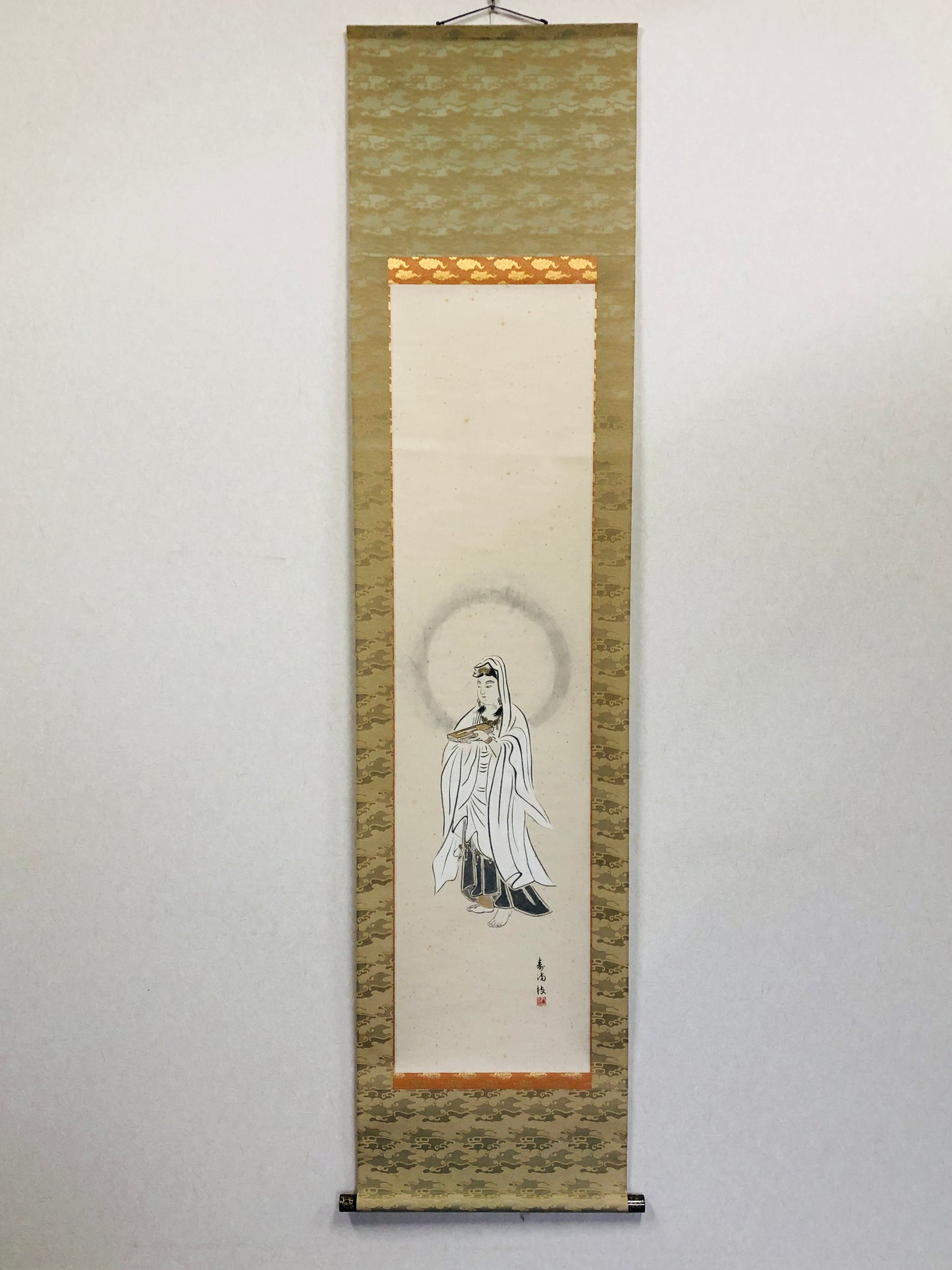 Y2887 KAKEJIKU Buddhist painting signed box Japan hanging scroll decor interior