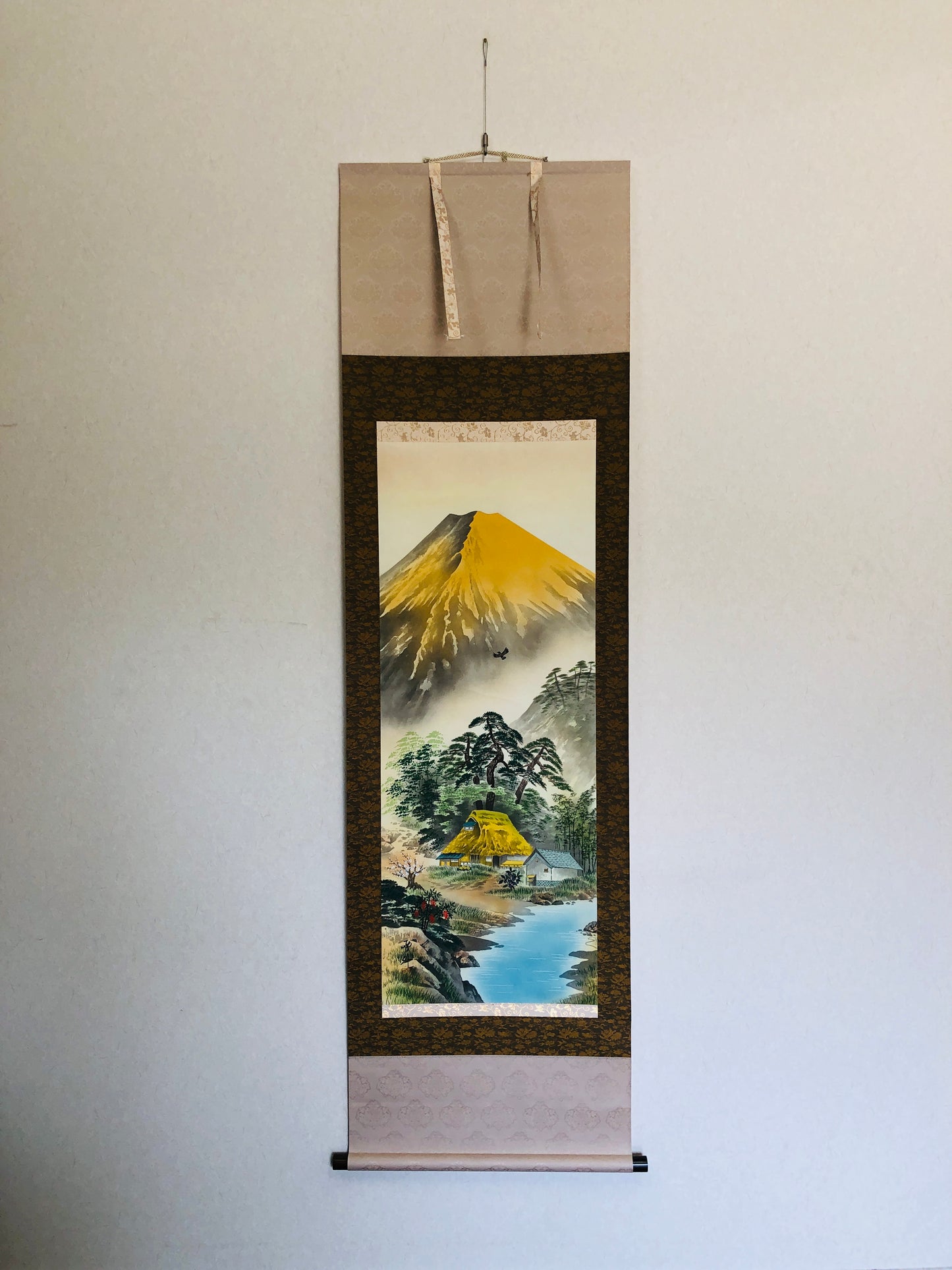 Y2891 KAKEJIKU Landscape signed box Japan hanging scroll wall decor interior