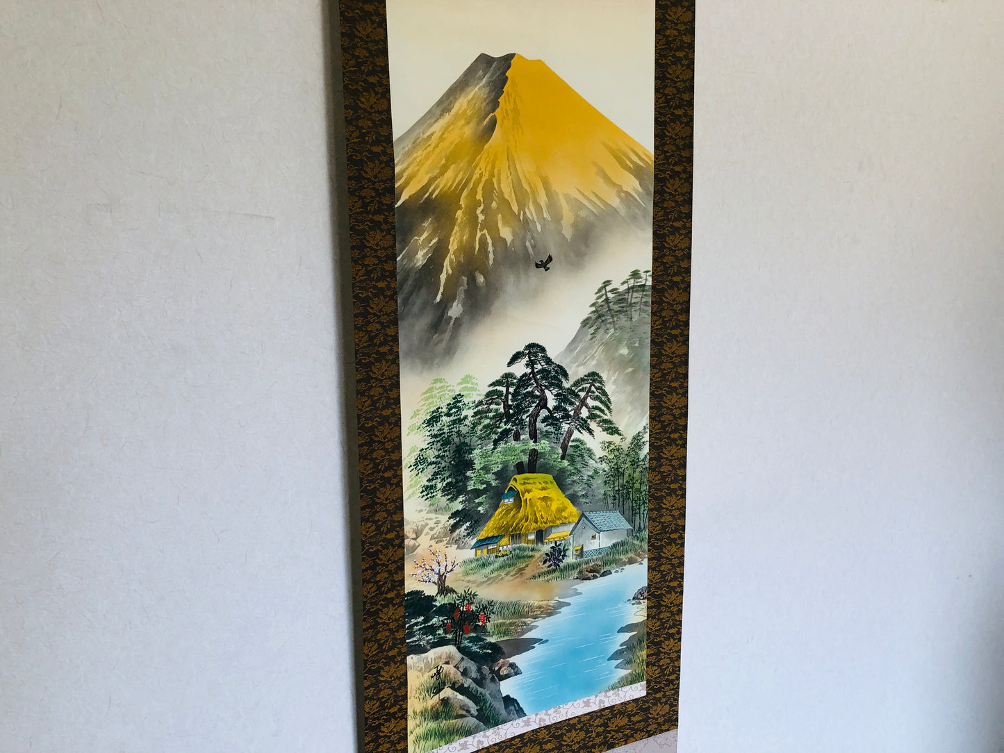 Y2891 KAKEJIKU Landscape signed box Japan hanging scroll wall decor interior