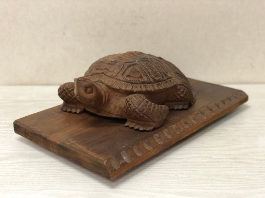 Y2910 OKIMONO wood carving turtle figurine stand Japanese antique statue figure