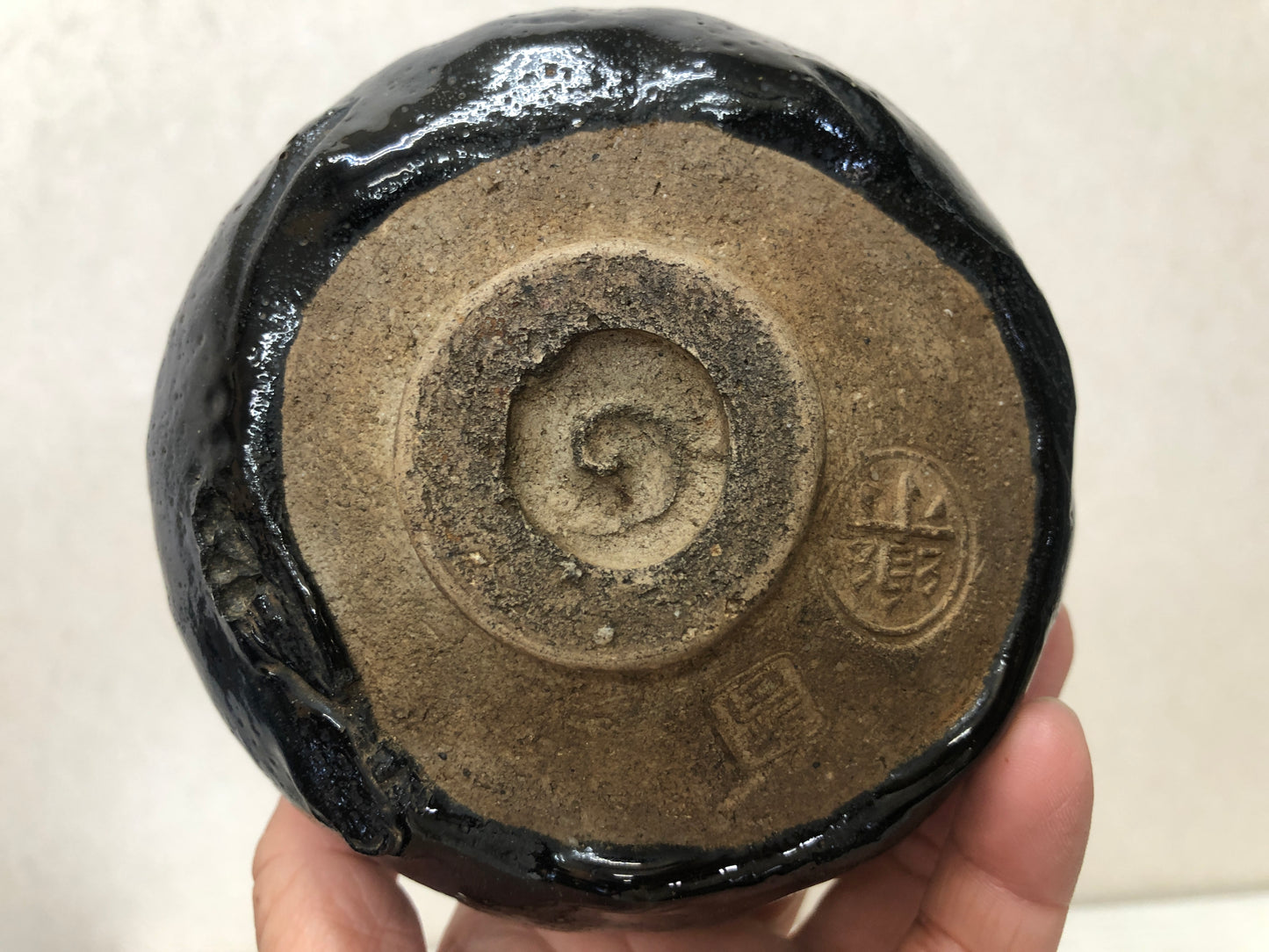 Y2915 CHAWAN Raku-ware black signed box Japan tea ceremony bowl antique vintage
