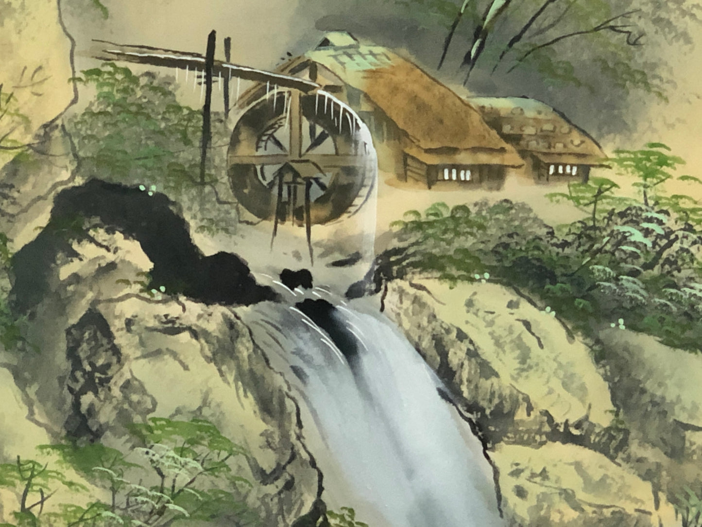 Y2922 KAKEJIKU Water Wheel Landscape signed Japan hanging scroll decor interior