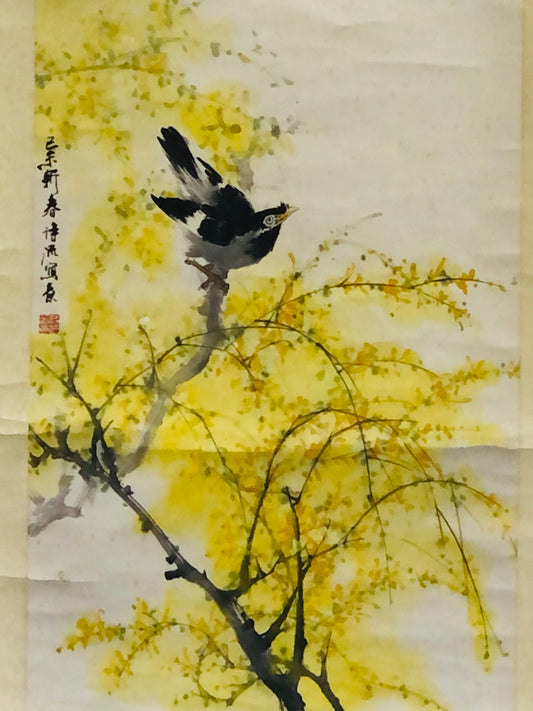 Y2926 KAKEJIKU Flower Bird signed China hanging scroll wall decor home interior