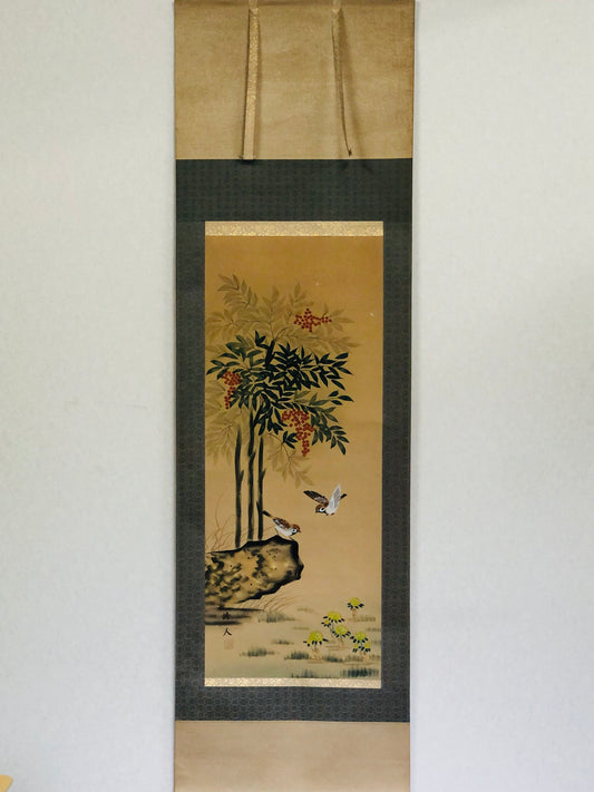 Y2929 KAKEJIKU Flower Bird signed Japan hanging scroll wall decor home nterior