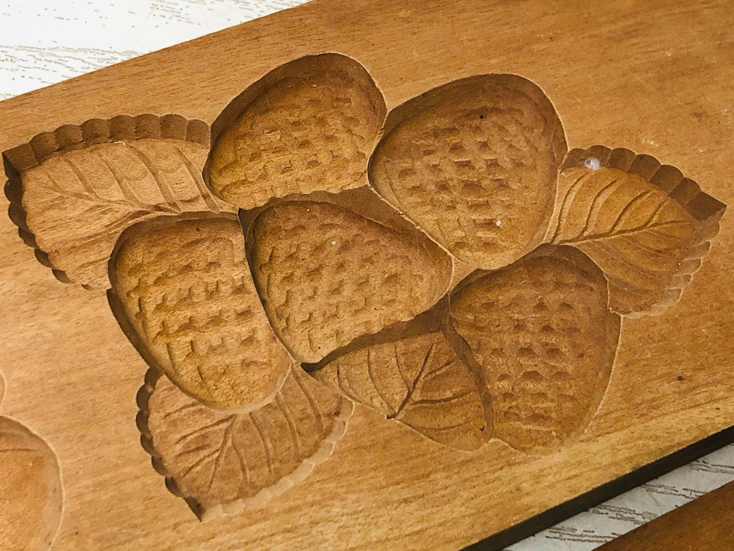 Y2937 KASHIGATA Fruit patterns handle Japan vintage Wooden Pastry Mold wagashi