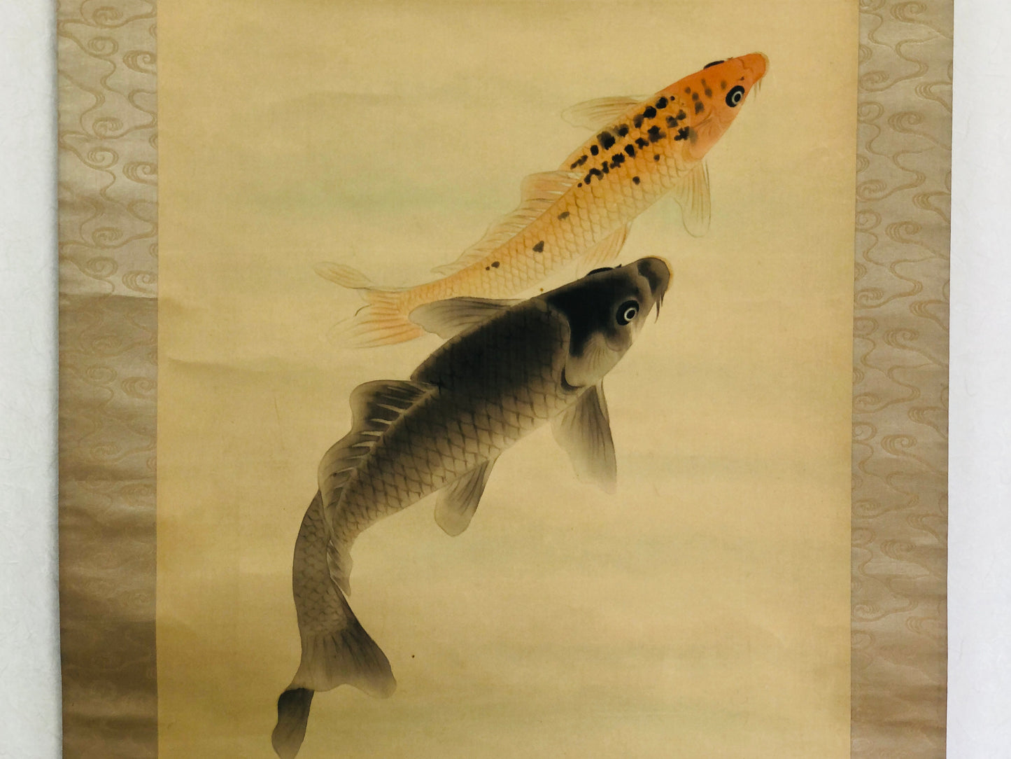 Y2960 KAKEJIKU Pine Koi Fish sgined box Japan hanging scroll wall decor interior