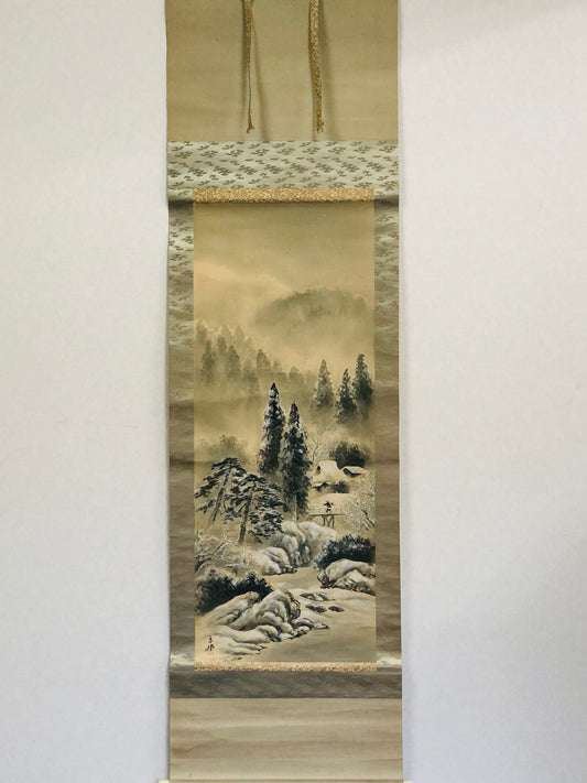 Y2961 KAKEJIKU Landscape snow winter signed box Japan hanging scroll wall decor