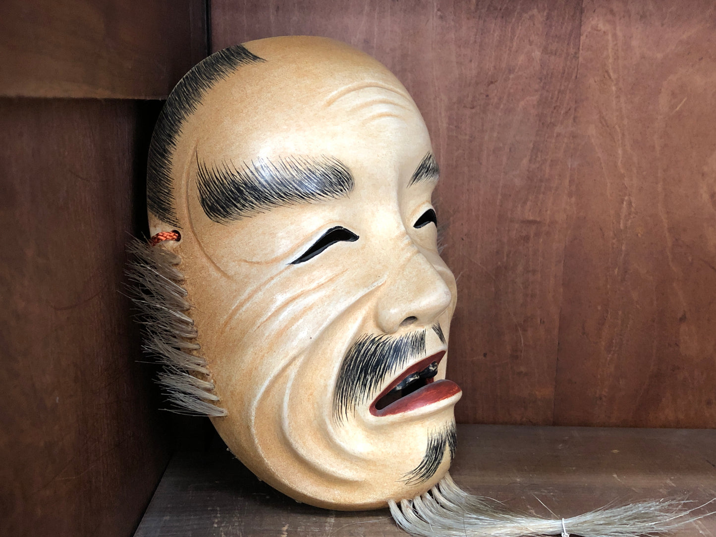 Y2990 NOH MASK wood carving Waraijyo smile old man Japan antique dance drama