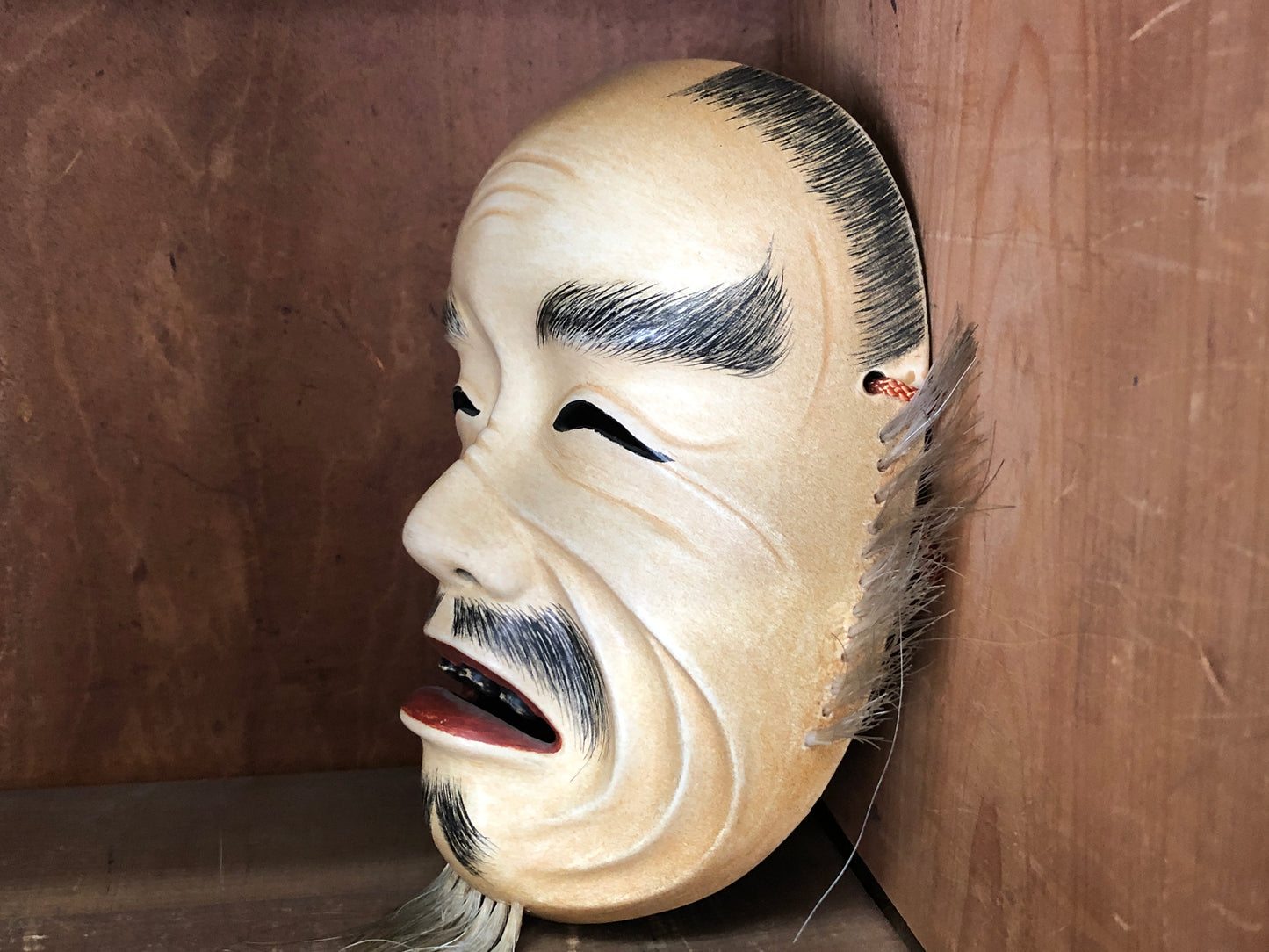 Y2990 NOH MASK wood carving Waraijyo smile old man Japan antique dance drama