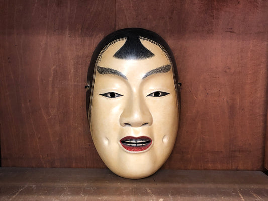 Y3002 NOH MASK wood carving Ookashiki Japan antique dance drama omen men