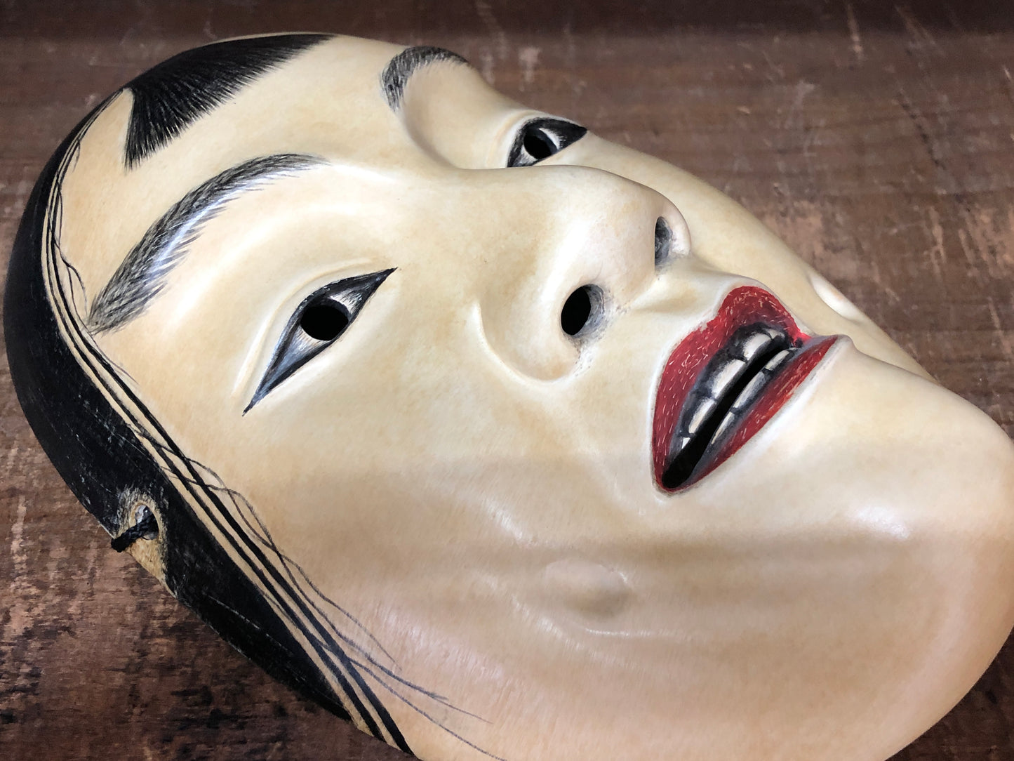 Y3002 NOH MASK wood carving Ookashiki Japan antique dance drama omen men