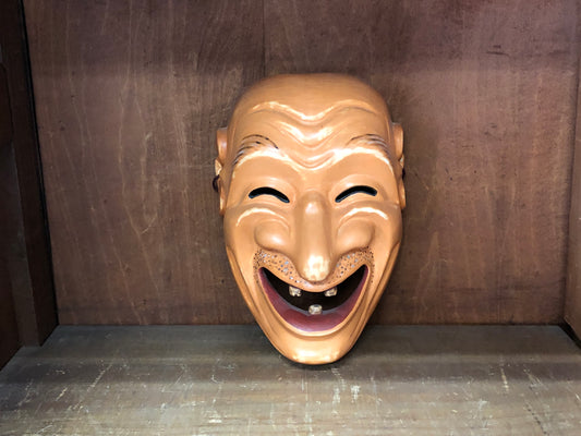 Y3008 NOH MASK wood carving Smiling face Japan antique dance drama omen men