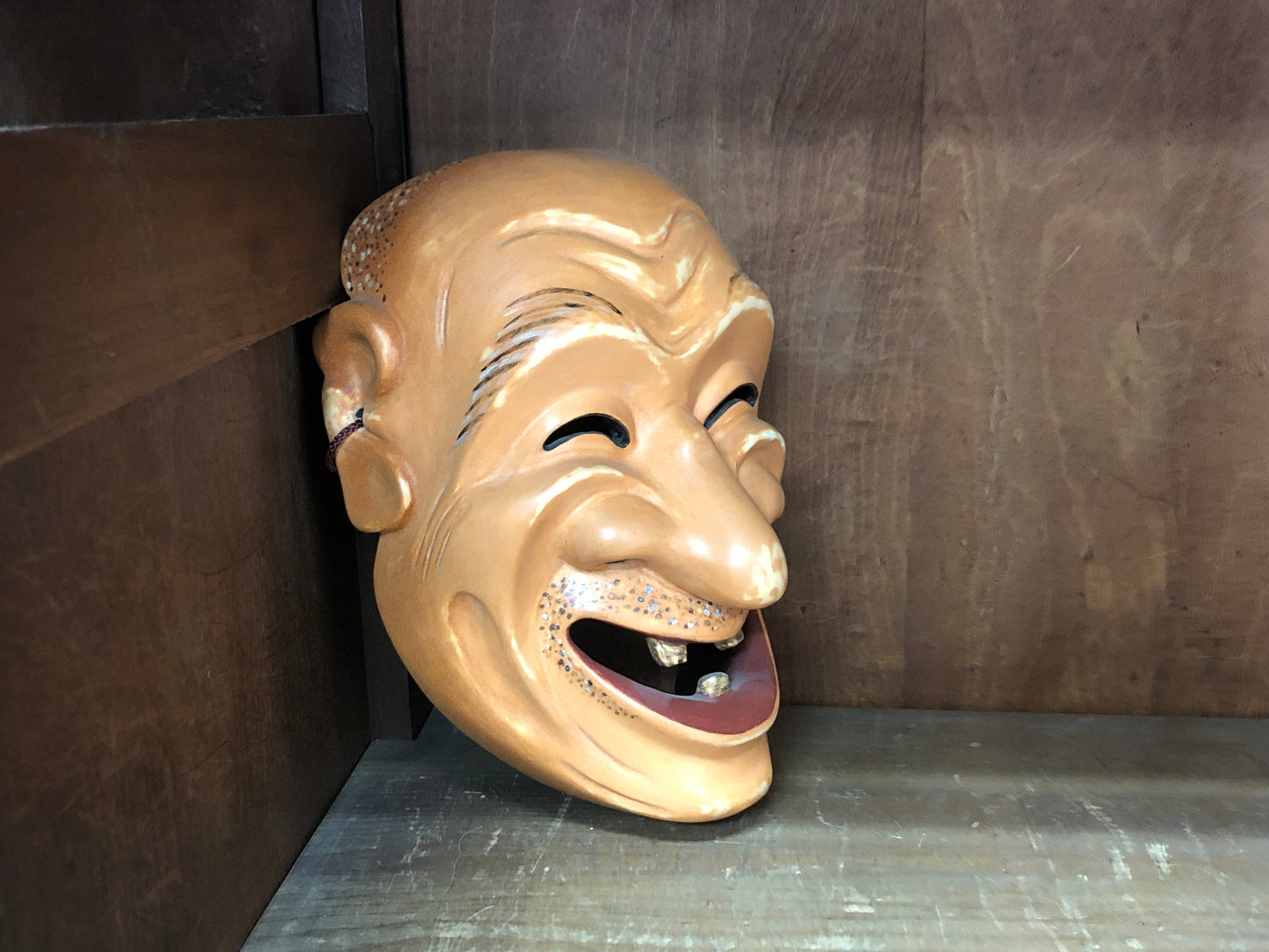 Y3008 NOH MASK wood carving Smiling face Japan antique dance drama omen men