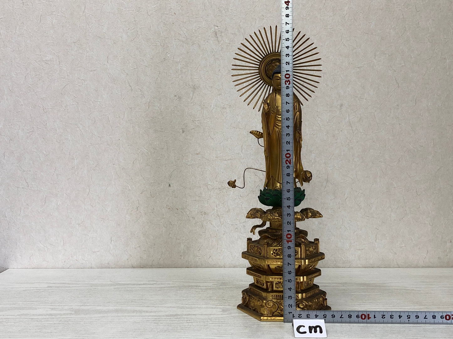Y3064 STATUE Amida Nyorai figure figurine glass eyes Japan vintage antique