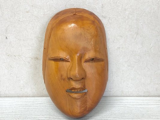 Y3113 NOH MASK wood carving young girl ko-omote Japan antique dance drama