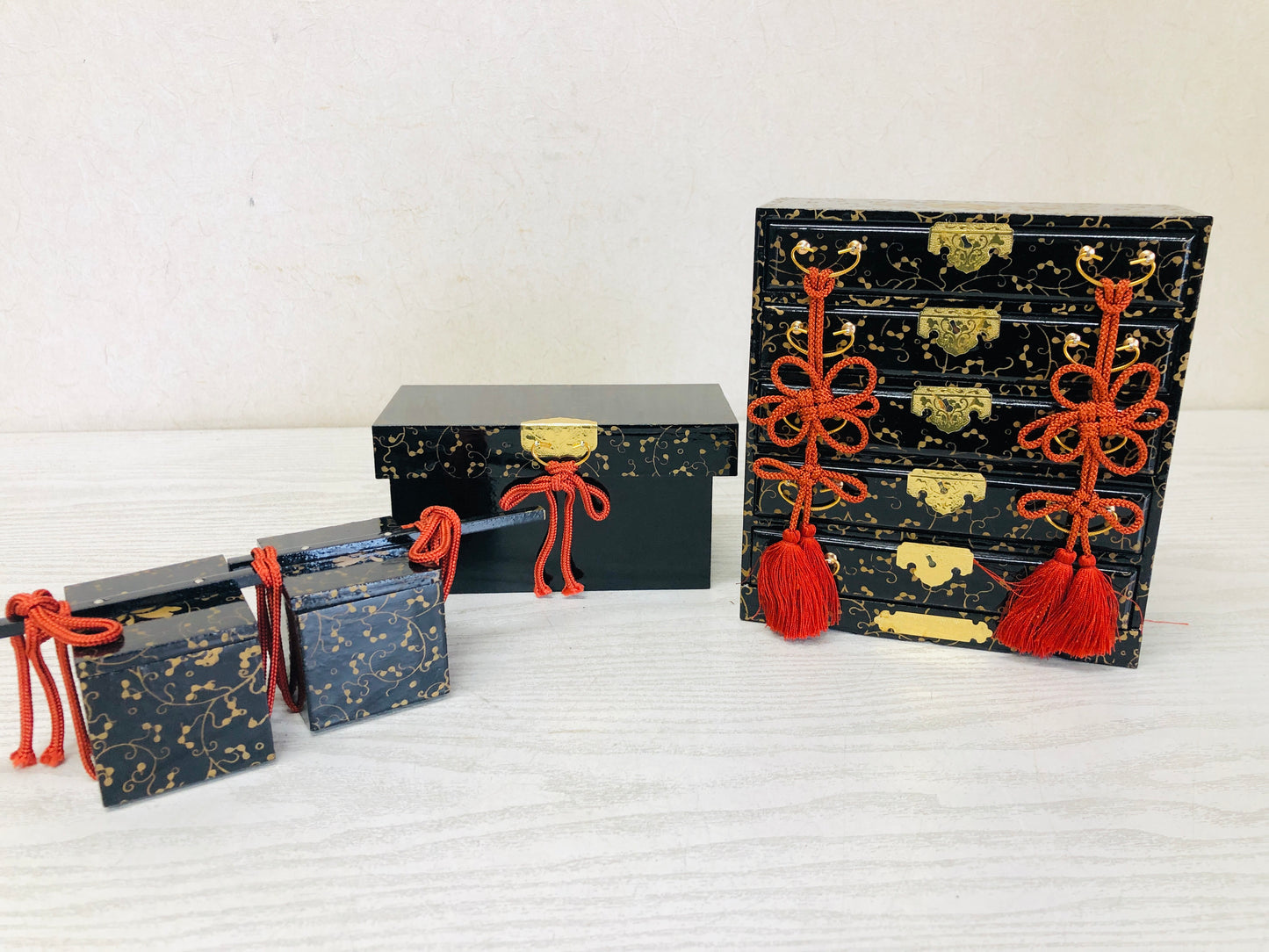 Y3147 HINA DOLL Doll's Festival Chest of Drawers storage set box Japan antique