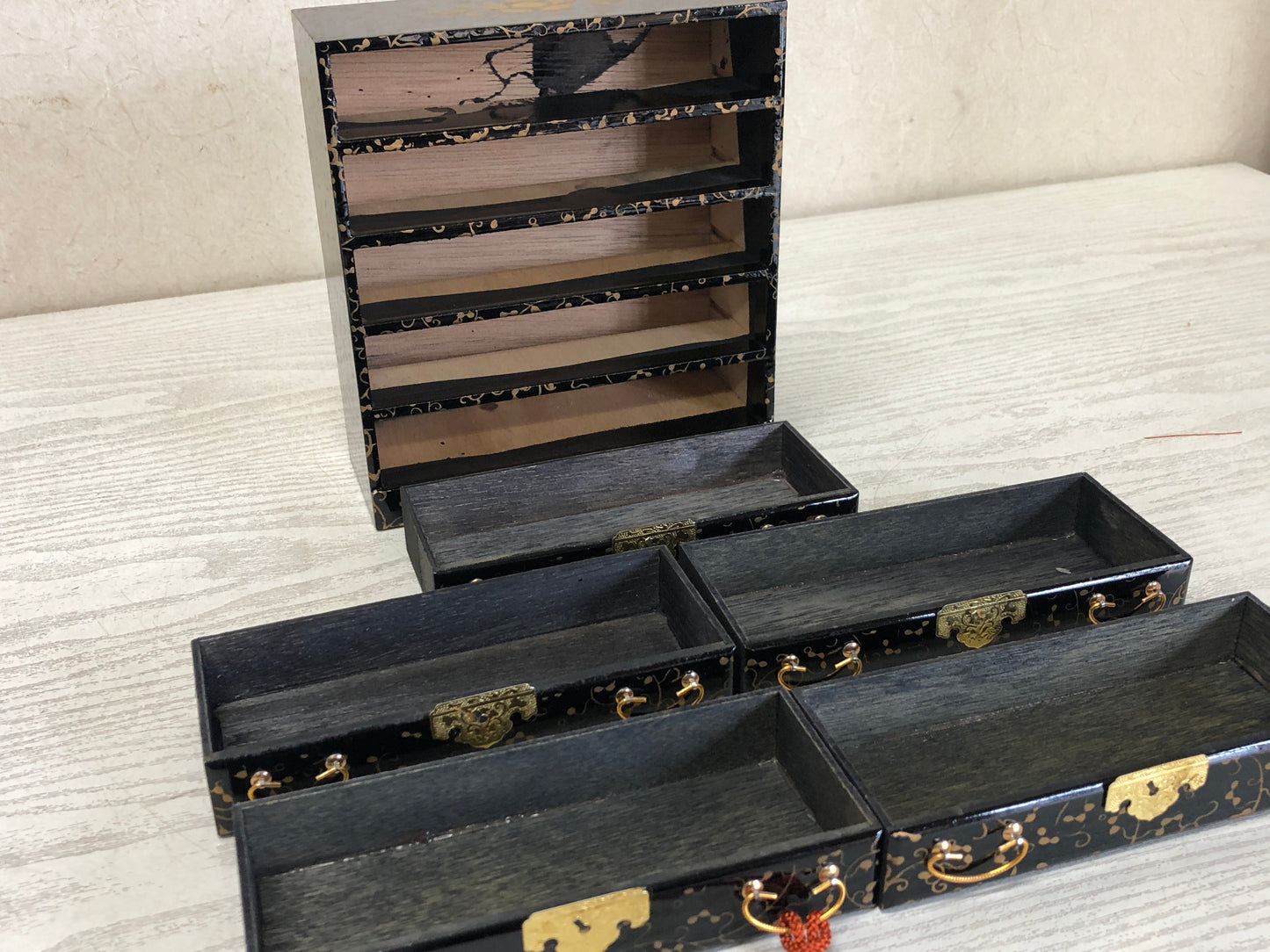 Y3147 HINA DOLL Doll's Festival Chest of Drawers storage set box Japan antique