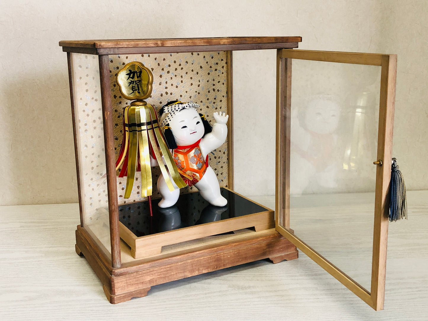 Y3155 NINGYO Kaga Doll Shyoushun glass case Japan antique figure figurine