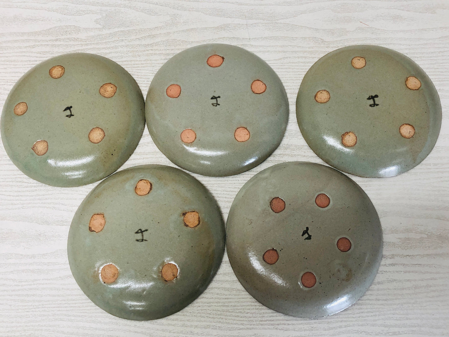 Y3180 DISH Mino-ware Plate set of 5 signed box Japan antique vintage tableware