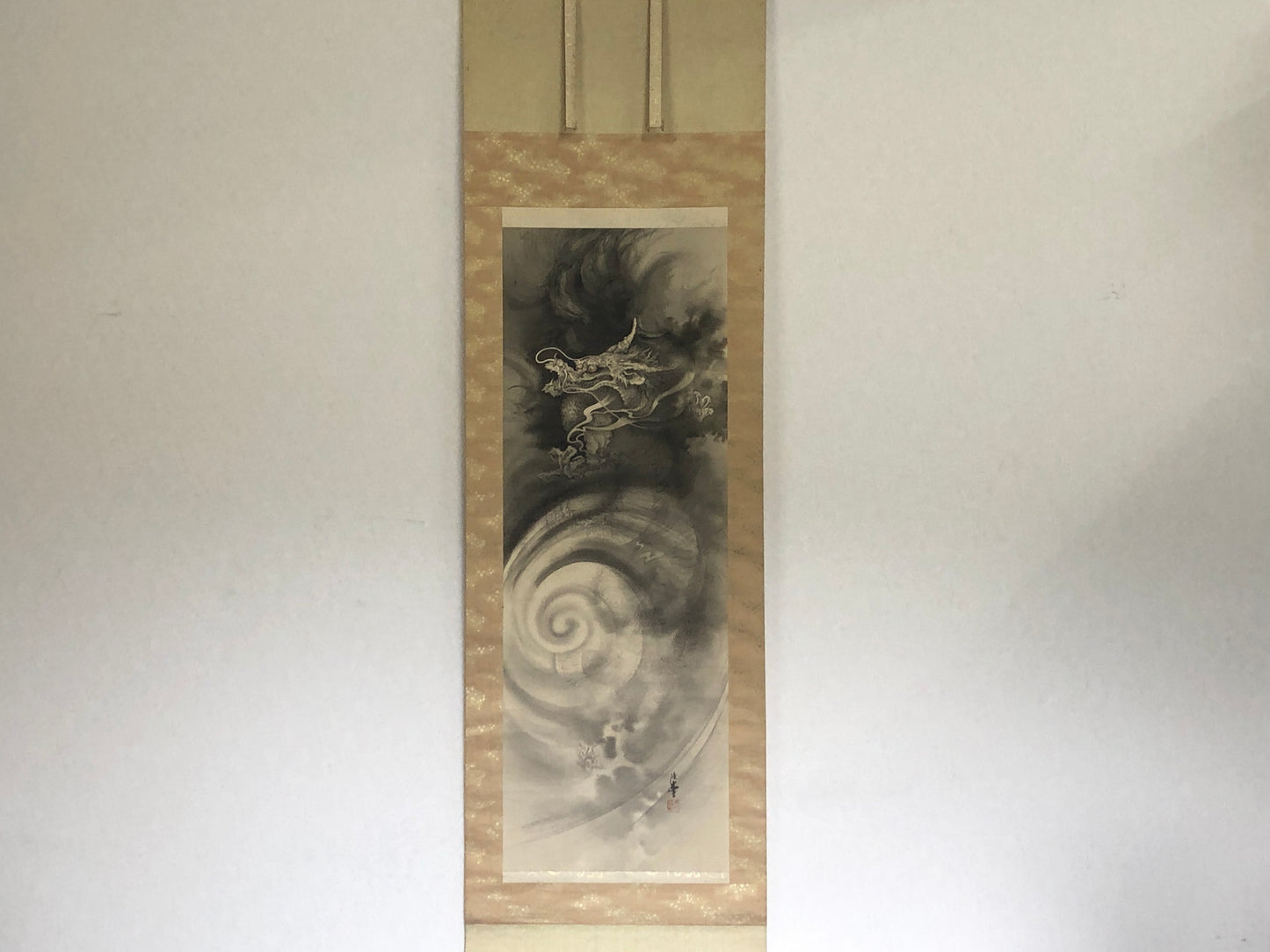 Y3198 KAKEJIKU Rising Dragon signed box Japan hanging scroll wall decor interior