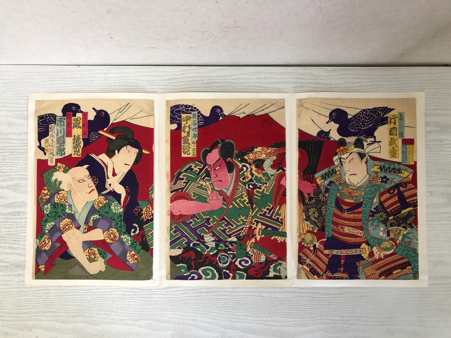 Y3203 WOODBLOCK PRINT Chikanobu actor triptych Japan Ukiyoe vintage art antique