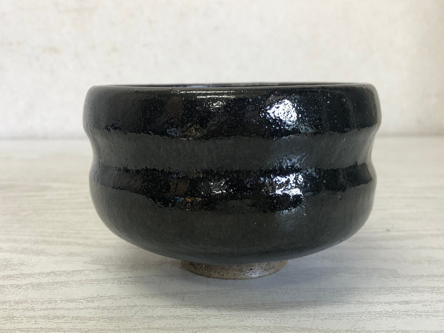Y3248 CHAWAN Raku-ware Black signed Japan tea ceremony bowl antique pottery