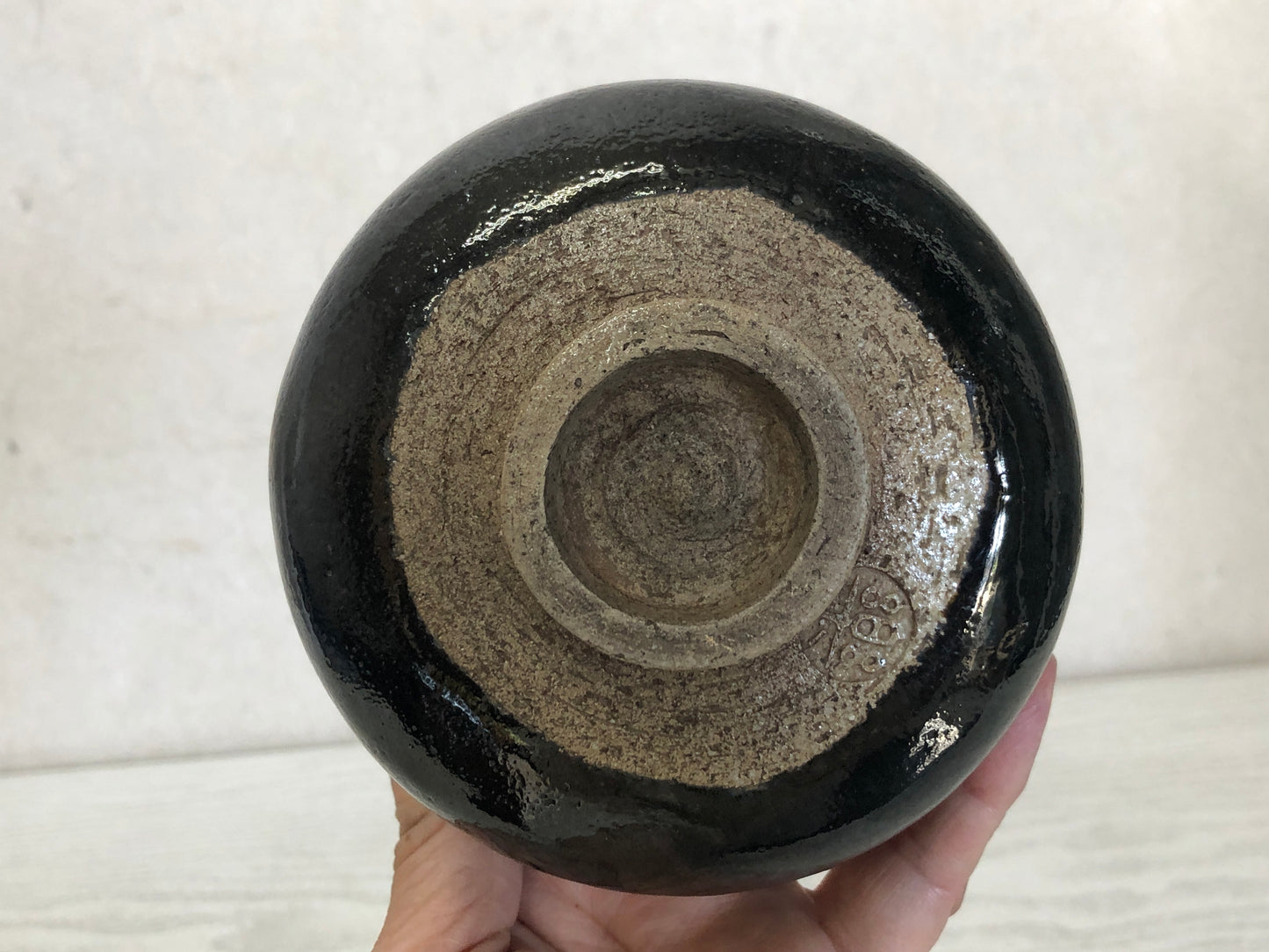 Y3248 CHAWAN Raku-ware Black signed Japan tea ceremony bowl antique pottery