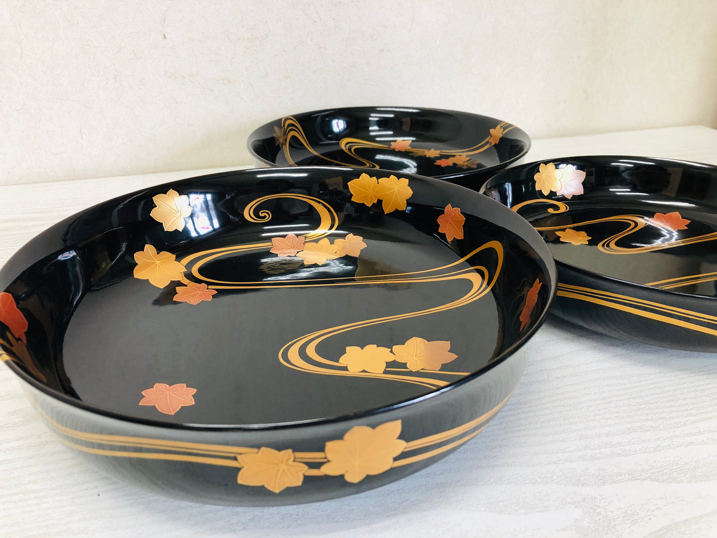 Y3286 DISH Wajima Lacquer three-layered Makie autumn leaves Japan tableware