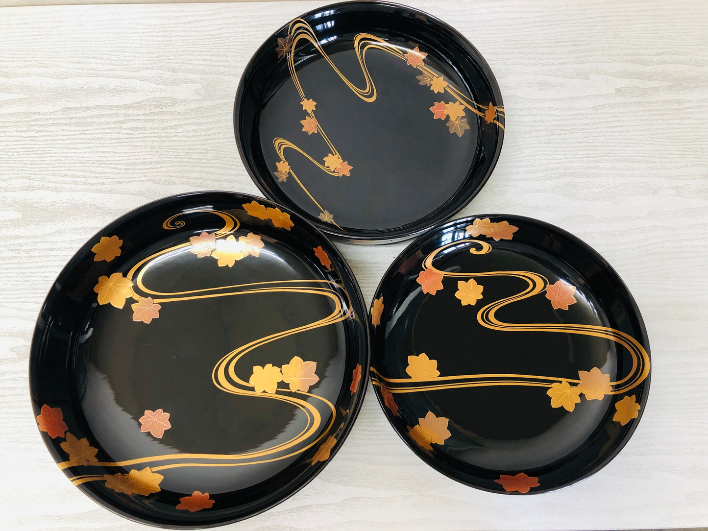 Y3286 DISH Wajima Lacquer three-layered Makie autumn leaves Japan tableware