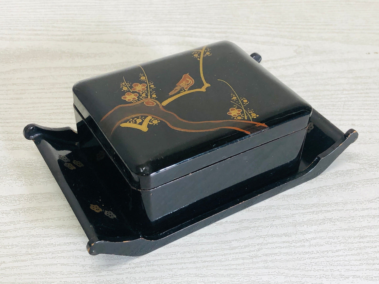 Y3289 BOX Makie trinket accessory case Flower Bird Japanese antique vintage