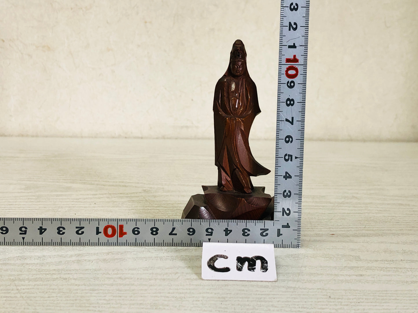 Y3292 STATUE wood carving small Buddha figure signed Japan vintage antique