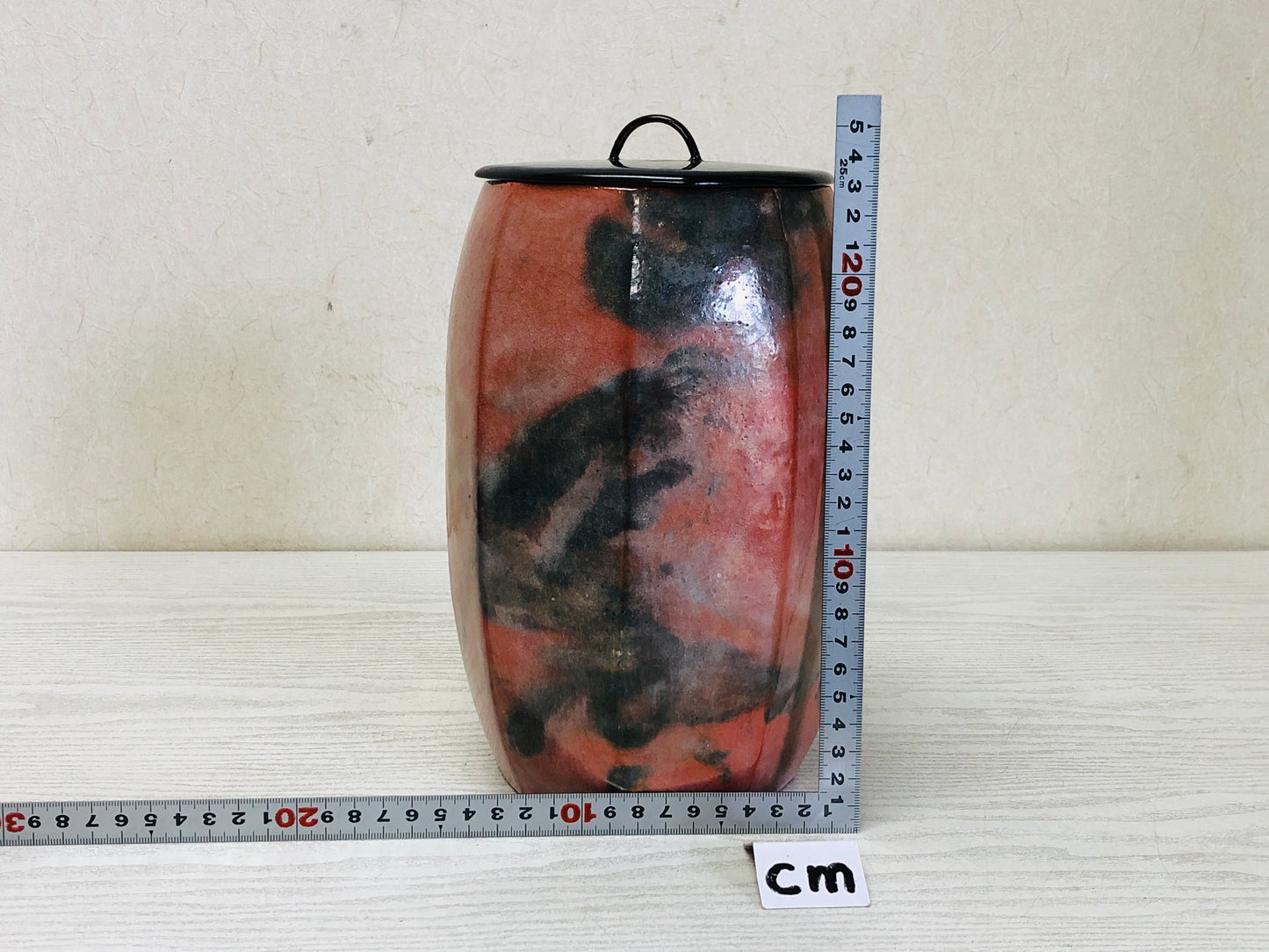 Y3327 MIZUSASHI Raku-ware Red Shouraku signed box Japan Tea Ceremony water pot