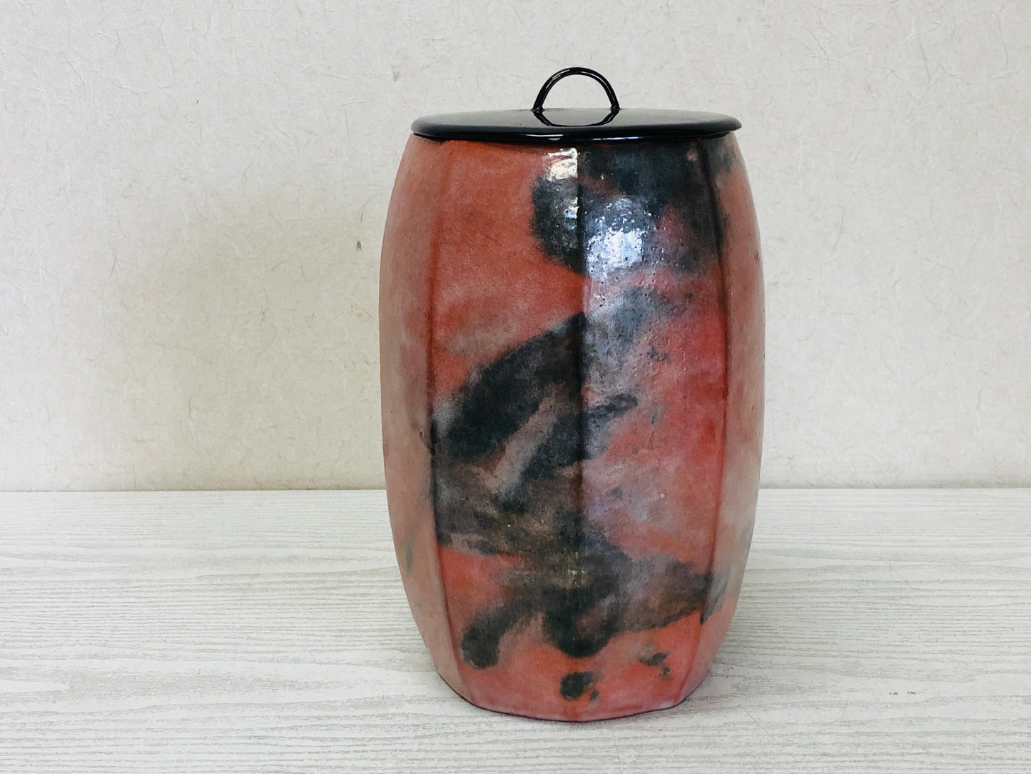 Y3327 MIZUSASHI Raku-ware Red Shouraku signed box Japan Tea Ceremony water pot