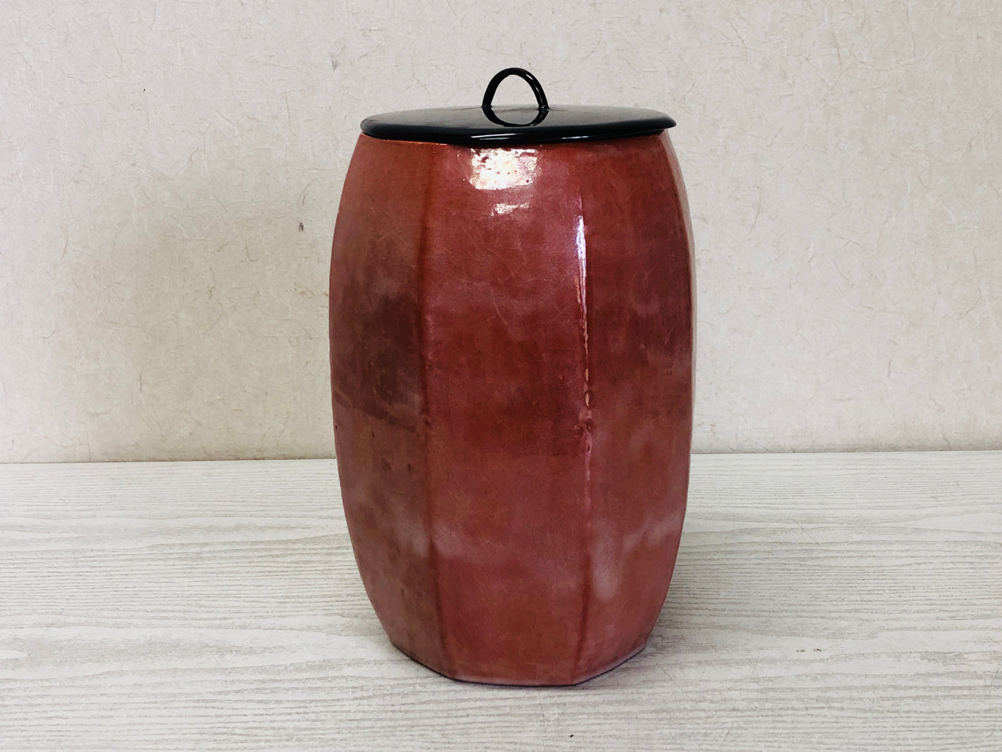 Y3327 MIZUSASHI Raku-ware Red Shouraku signed box Japan Tea Ceremony water pot