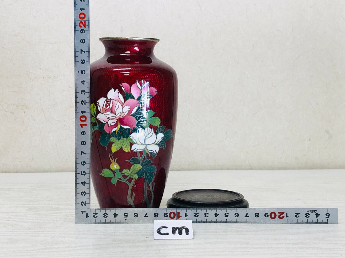 Y3349 FLOWER VASE Cloisonne Red Rose box Japan ikebana home decor interior