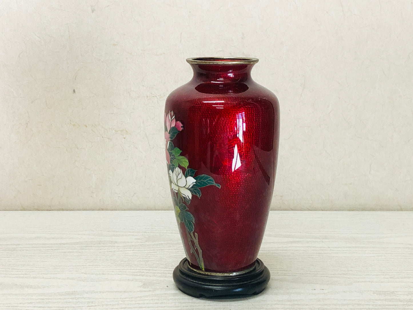 Y3349 FLOWER VASE Cloisonne Red Rose box Japan ikebana home decor interior