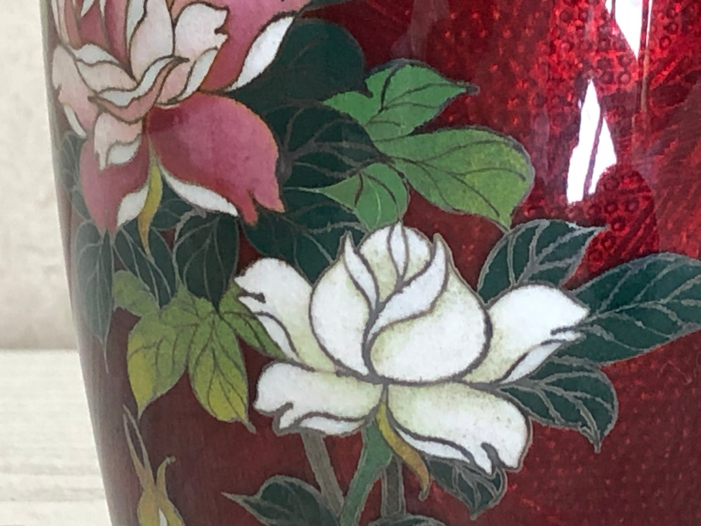 Y3349 FLOWER VASE Cloisonne Red Rose box Japan ikebana home decor interior