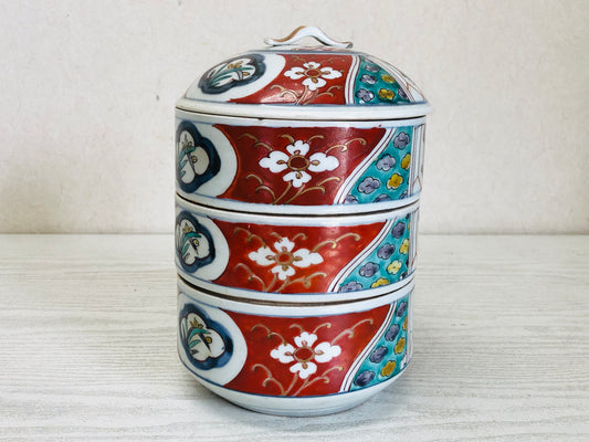 Y3357 BOX Imari-ware Koimari three-tiered color paint Japan antique vintage