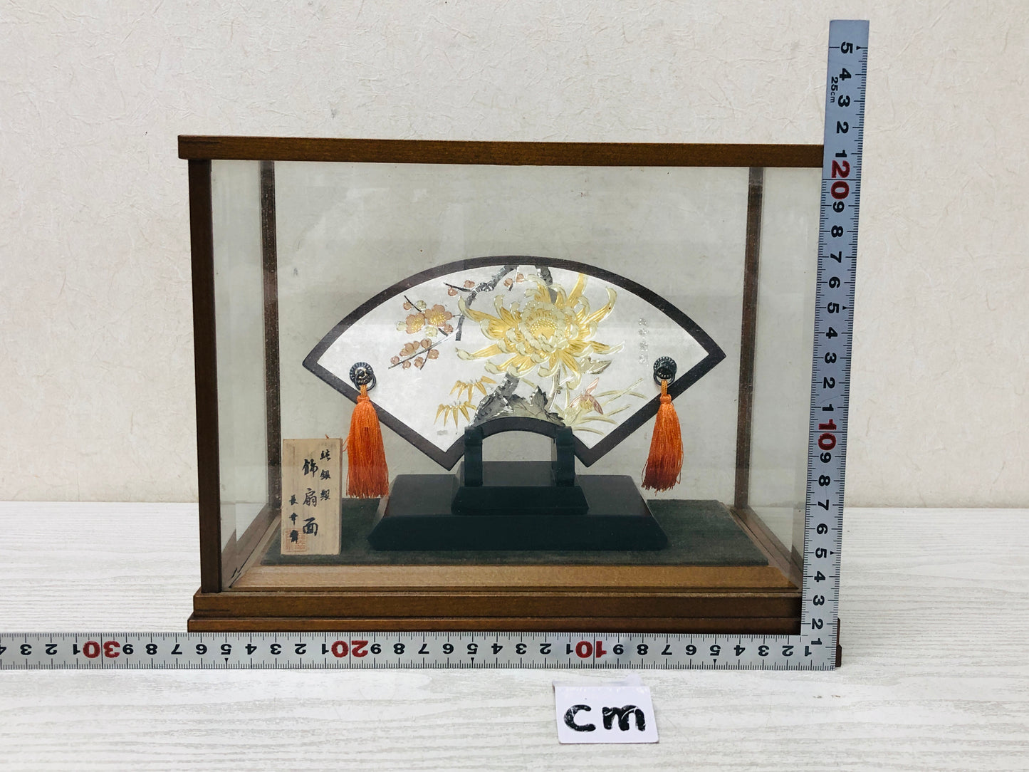 Y3368 OKIMONO Sterling Silver Fan signed Japan antique figure interior figurine