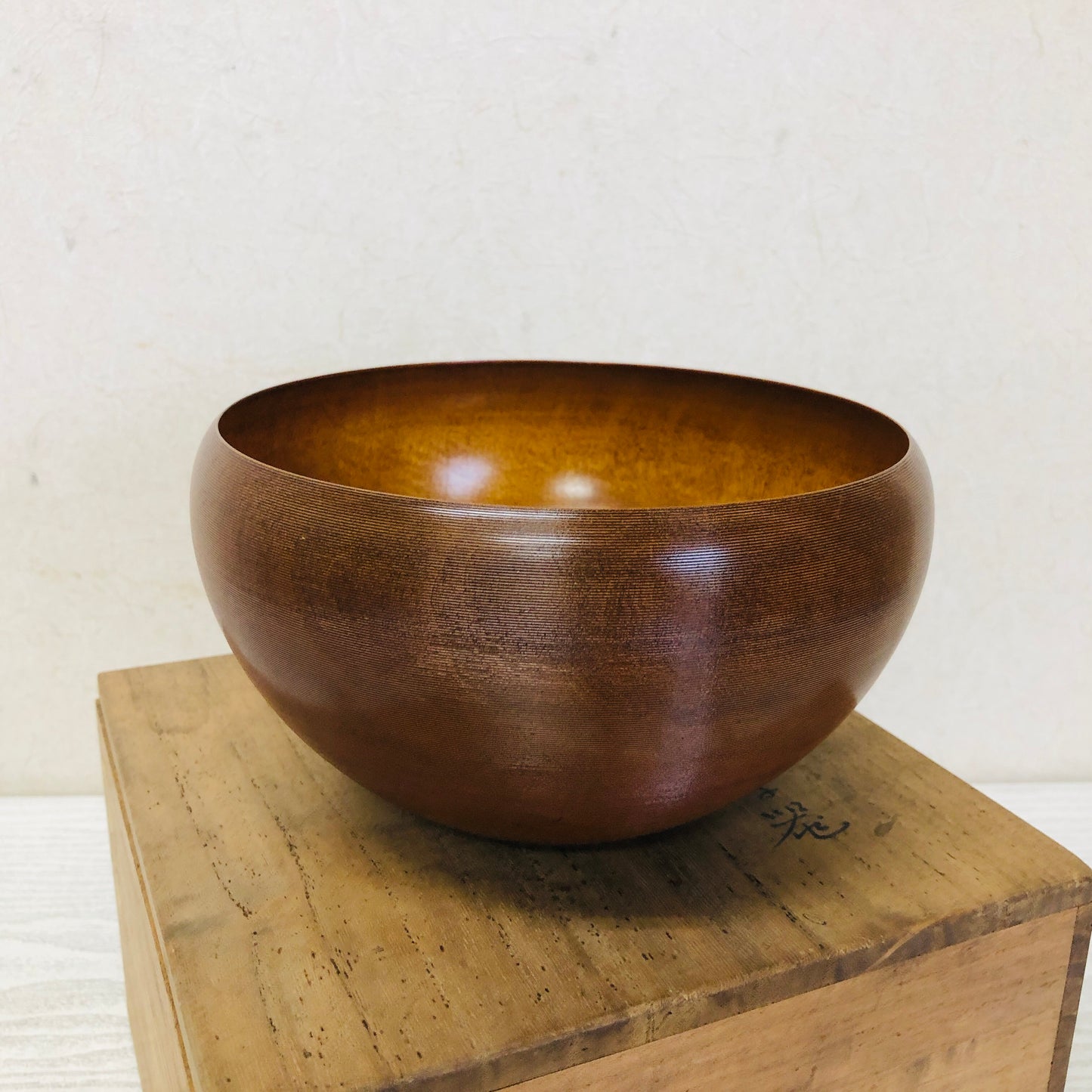 Y3377 CHAWAN wood confectionery bowl signed box Japan antique vintage tableware