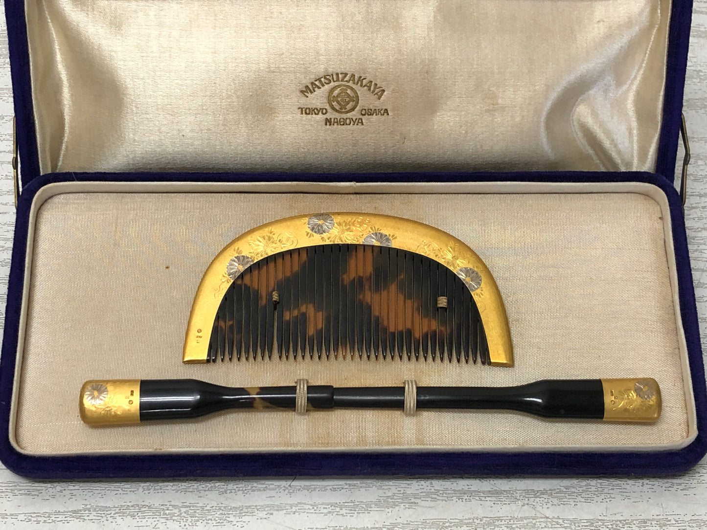 Y3384 KOUGAI  K24 Gold Plated Comb Hairpin hair dressing tools box Japan kimono